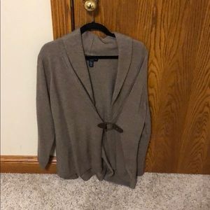 Knit cardigan with belt clasp